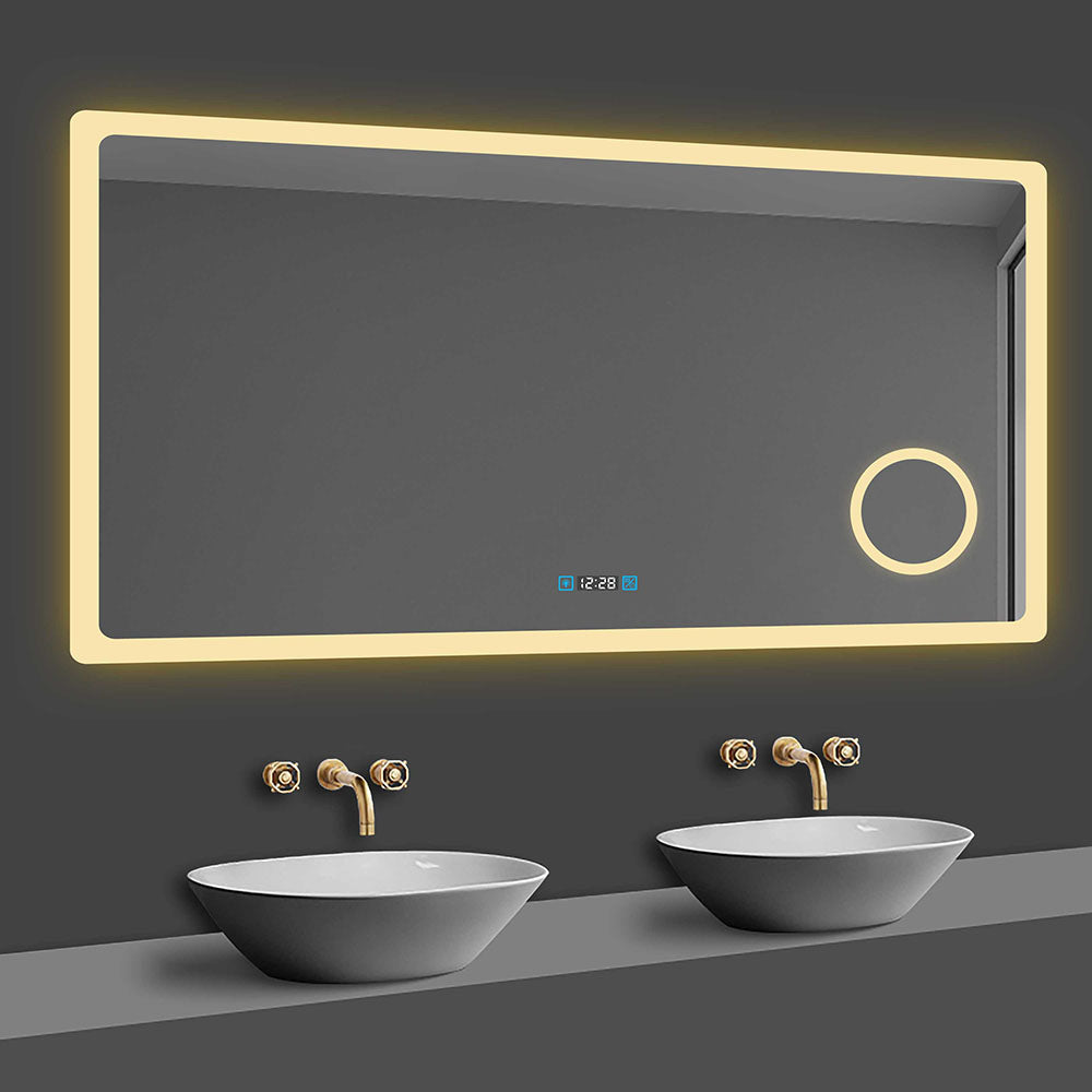 LED Spiegel 160x80 cm Uhr LED Schminkspiegel dimmbar Kalt/Neutral/Warmweiß TOUCH BESCHLAGFREI Wandspiegel