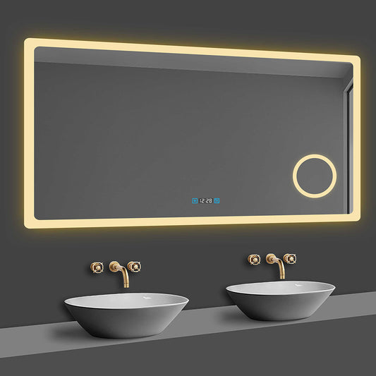 LED Spiegel 160x80 cm Uhr LED Schminkspiegel dimmbar Kalt/Neutral/Warmweiß TOUCH BESCHLAGFREI Wandspiegel