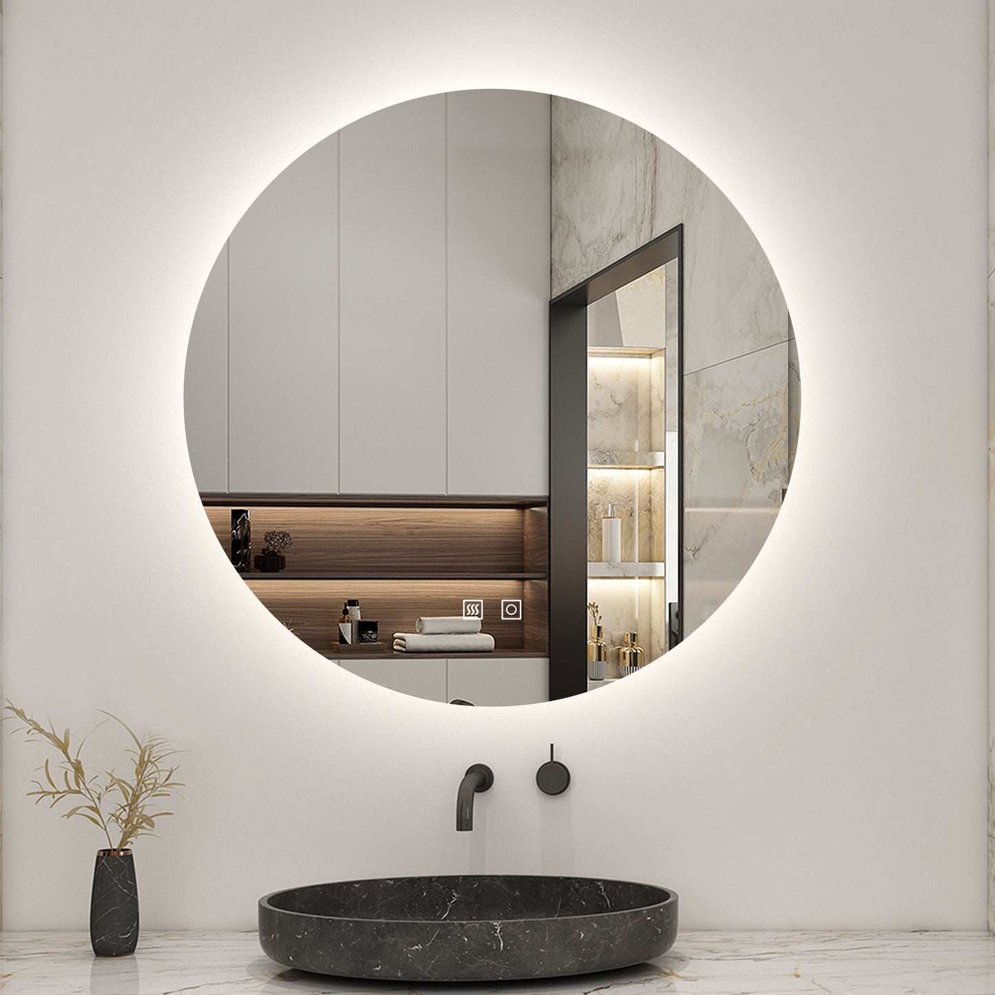 Rund Badspiegel 100cm LED Wandspiegel mit Touch/Wandschalter Beschlagfrei 3 Lichtfarbe+Dimmbar Badezimmerspiegel mit Beleuchtung IP44