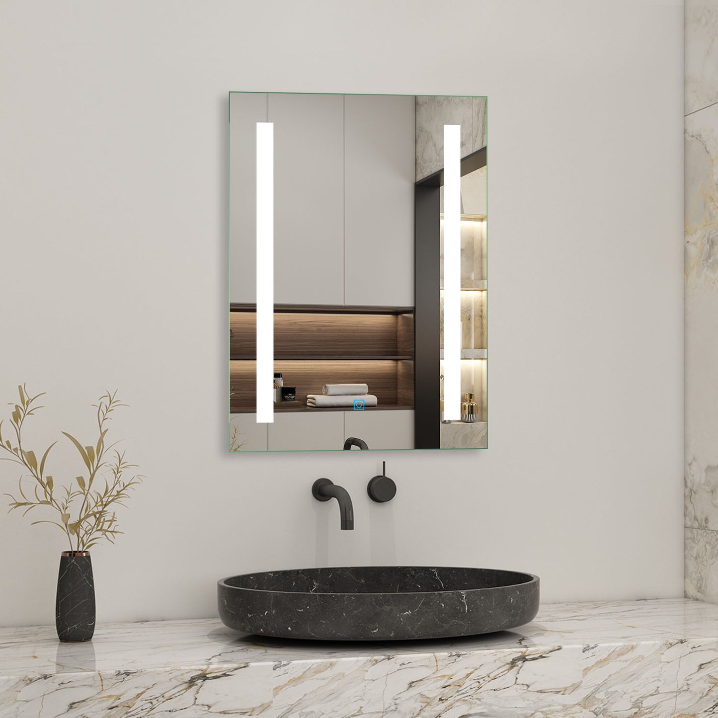 LED Wandspiegel 70x50cm Touch/Wandschalter Beschlagfrei Badspiegel mit Beleuchtung Bluetooth Uhr 3X Schminkspiegel 3 Lichtfarbe 3000-6500K Dimmbar IP44