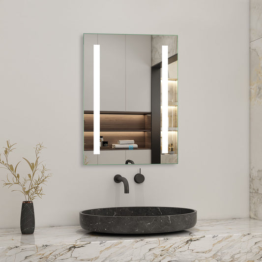 LED Wandspiegel 70x50cm Touch/Wandschalter Beschlagfrei Badspiegel mit Beleuchtung Bluetooth Uhr 3X Schminkspiegel 3 Lichtfarbe 3000-6500K Dimmbar IP44