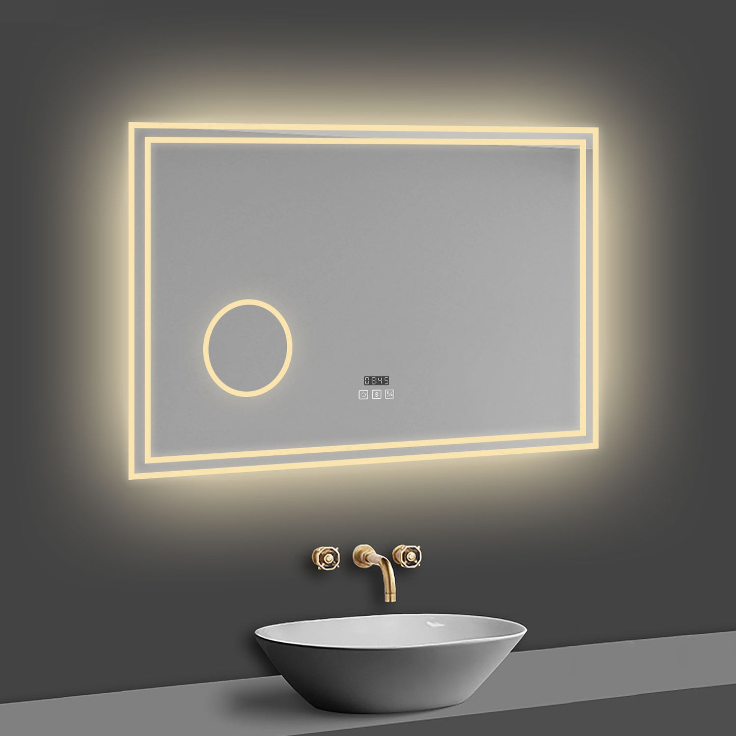 LED Badspiegel 100x60 cm Bluetooth Uhr 3-Facher Schminkspiegel TOUCH Anti-Beschlag  Kalt/Neutral/Warmweiß ,Dimmbar