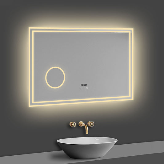 LED Badspiegel 100x60 cm Bluetooth Uhr 3-Facher Schminkspiegel TOUCH Anti-Beschlag  Kalt/Neutral/Warmweiß ,Dimmbar