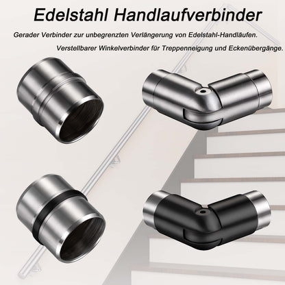 OZEAN Handlaufverbinder Edelstahl Ø 42,4 mm | Gerade oder Flexibel 90°-220° | Silber & Schwarz