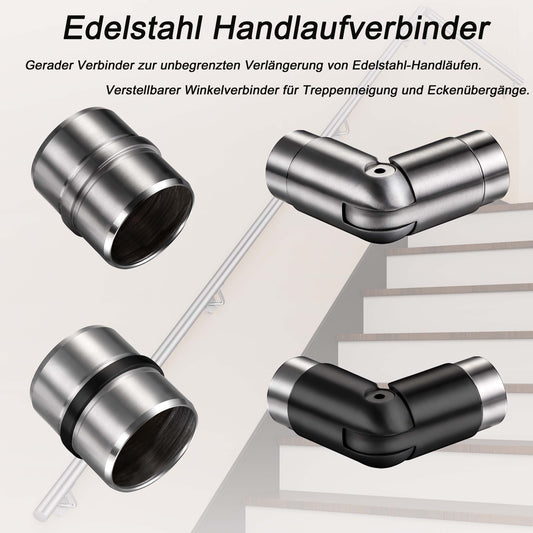 OZEAN Handlaufverbinder Edelstahl Ø 42,4 mm | Gerade oder Flexibel 90°-220° | Silber & Schwarz