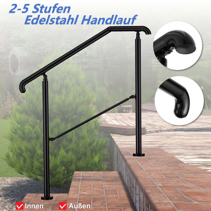 OZEAN Eingangsgeländer Edelstahl verstellbar für 2-5 Stufen | 3.5mm verstärkte Platte | Silber/Schwarz
