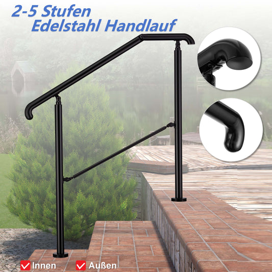 OZEAN Eingangsgeländer Edelstahl verstellbar für 2-5 Stufen | 3.5mm verstärkte Platte | Silber/Schwarz