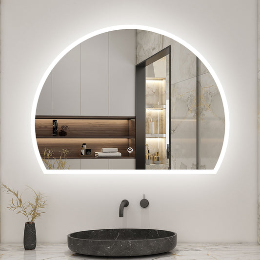 LED Badspiegel 80x60cm Halbrund Badspiegel mit Beleuchtung Anti-Beschlag Wand/Touchschalter 3 Lichfarbe Dimmbar Kalt/Neutral/Warmweiß Badezimmerspiegel Lichtspiegel IP44