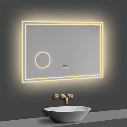 LED Badspiegel 80x60 cm Bluetooth Uhr 3-Facher Schminkspiegel TOUCH Anti-Beschlag  Kalt/Neutral/Warmweiß ,Dimmbar