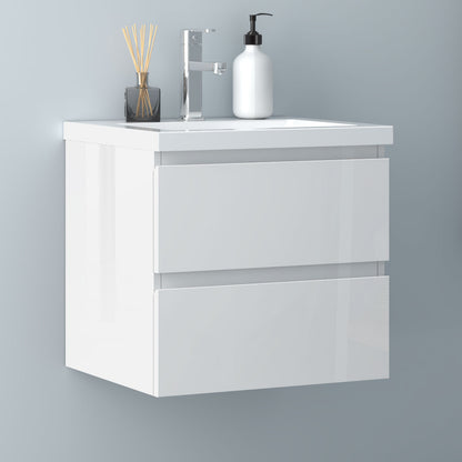 Badezimmermöbel 50cm Mineralguss Waschtisch mit Unterschrank Badmöbel set Badezimmerschränke mit 2 Soft-Close Schubladen Hochglanz Weiß