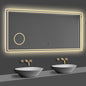 LED Badspiegel 100×60cm Uhr, Touch, Beschlagfrei, 3 Lichtfarbe 2700-6500K ,3x Lupe,Dimmbar,Wandspiegel