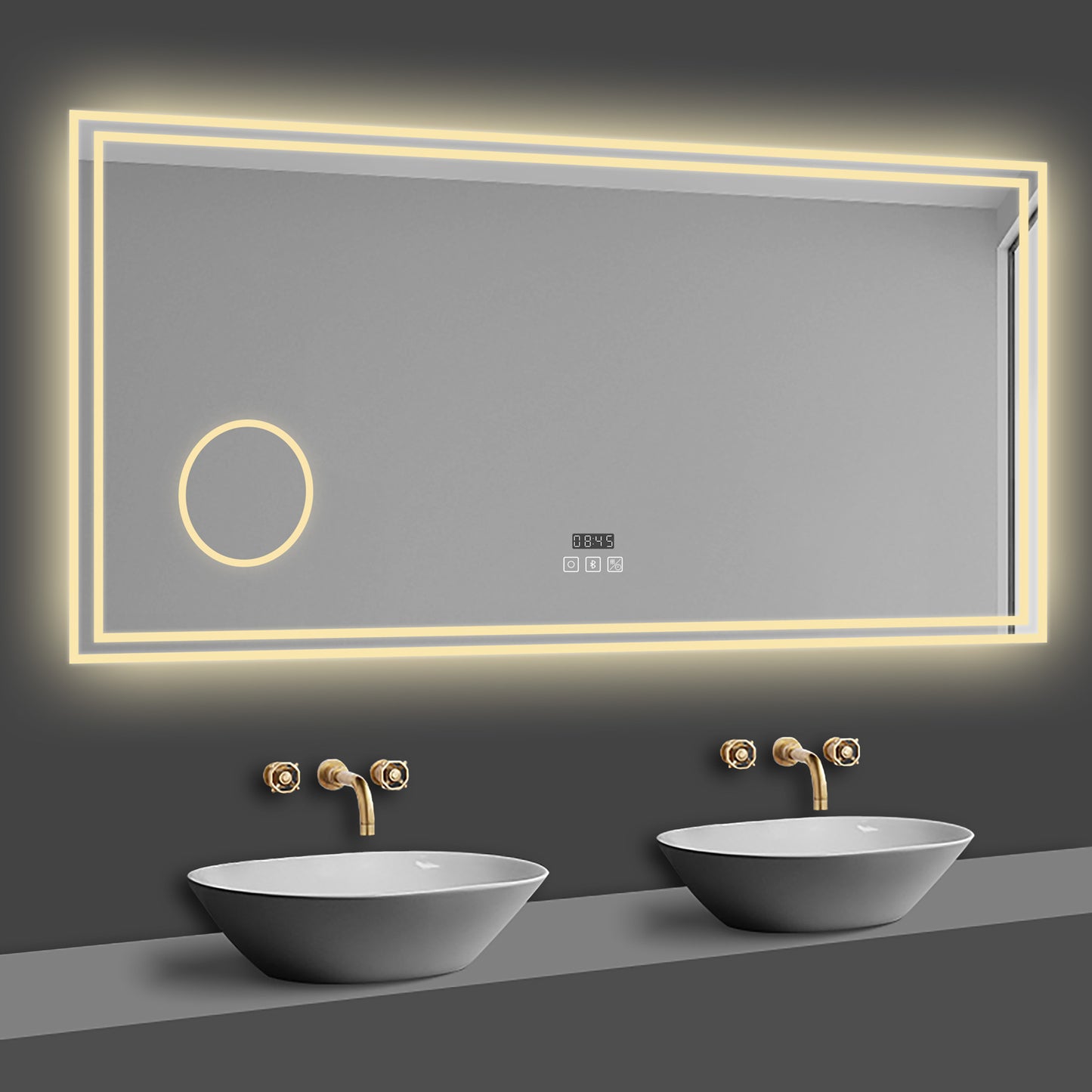 LED Badspiegel 120x70 cm Bluetooth Uhr 3-Facher Schminkspiegel TOUCH Anti-Beschlag  Kalt/Neutral/Warmweiß ,Dimmbar