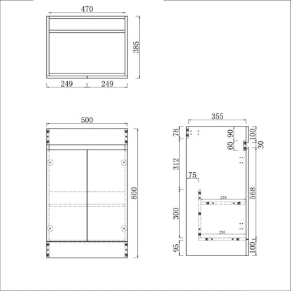 Badmöbel Set ADELA 50 cm Standschrank Anthrazit Waschbecken mit Unterschrank mit Soft-Close Funktion
