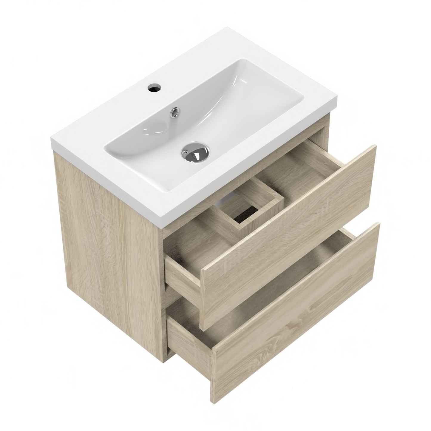 Badezimmermöbel 50cm Mineralguss Waschtisch mit Unterschrank Badmöbel set Badezimmerschränke mit 2 Soft-Close Schubladen Eiche Matt