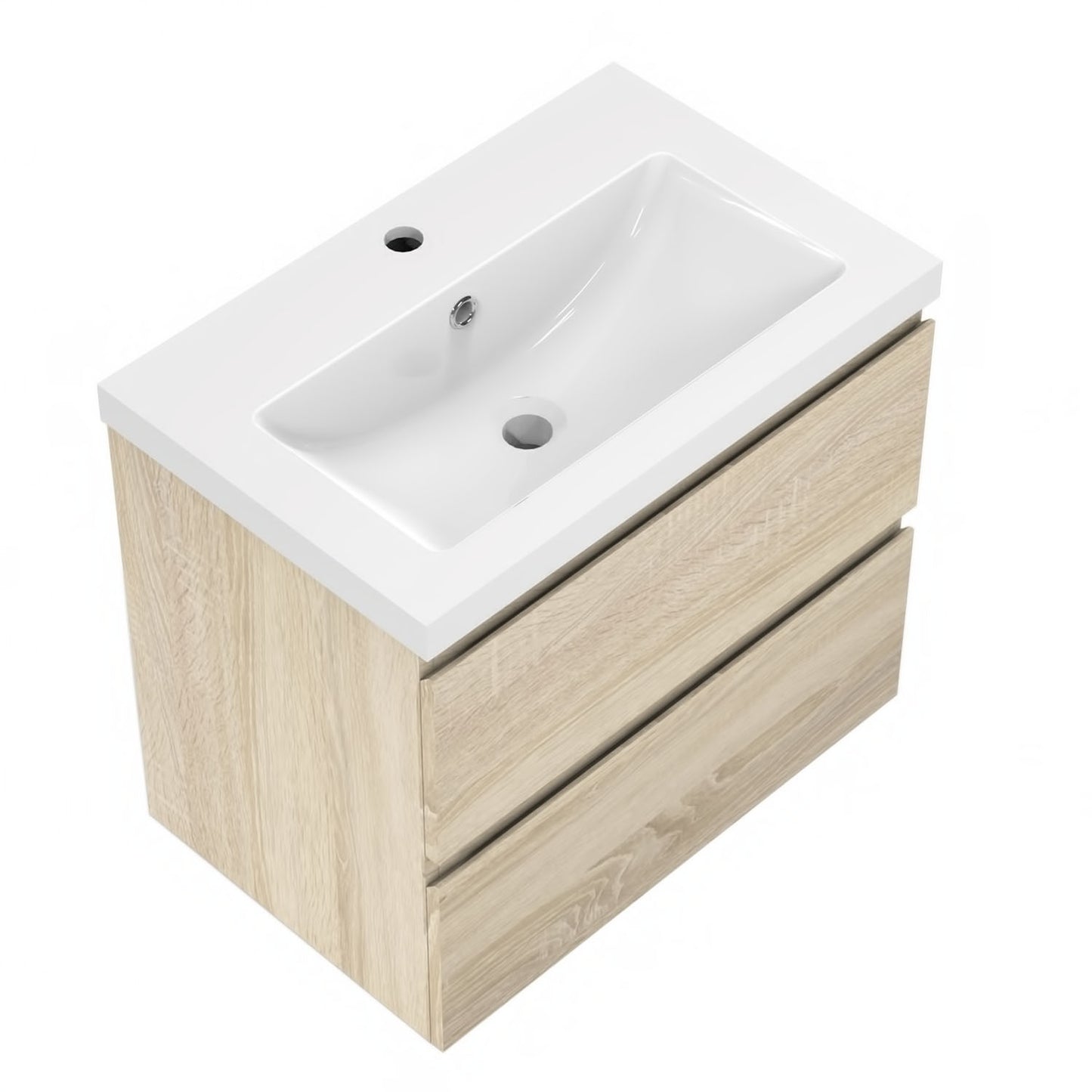 Badezimmermöbel 50cm Mineralguss Waschtisch mit Unterschrank Badmöbel set Badezimmerschränke mit 2 Soft-Close Schubladen Eiche Matt