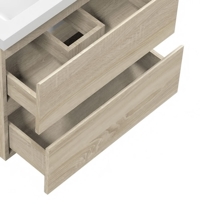 Badezimmermöbel 50cm Mineralguss Waschtisch mit Unterschrank Badmöbel set Badezimmerschränke mit 2 Soft-Close Schubladen Eiche Matt