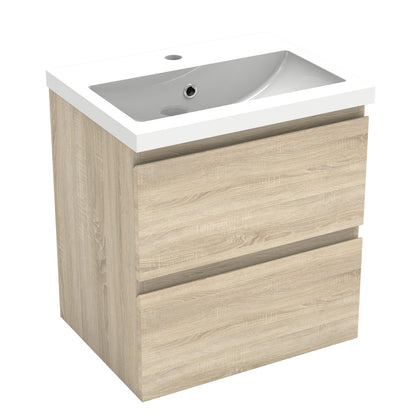 Badezimmermöbel 50cm Mineralguss Waschtisch mit Unterschrank Badmöbel set Badezimmerschränke mit 2 Soft-Close Schubladen Eiche Matt