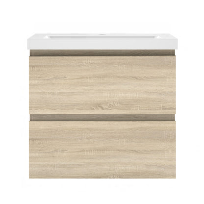 Badezimmermöbel 50cm Mineralguss Waschtisch mit Unterschrank Badmöbel set Badezimmerschränke mit 2 Soft-Close Schubladen Eiche Matt