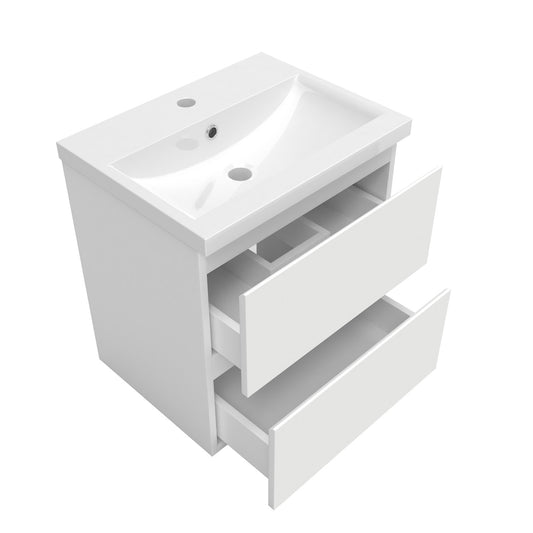 Badezimmermöbel 50cm Keramik Waschtisch mit Unterschrank Badmöbel set Badezimmerschränke mit 2 Soft-Close Schubladen Weiß Matt