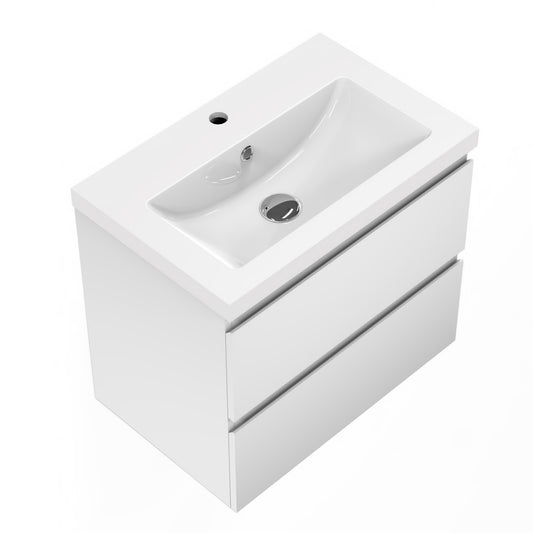 Badezimmermöbel 50cm Mineralguss Waschtisch mit Unterschrank Badmöbel set Badezimmerschränke mit 2 Soft-Close Schubladen Weiß Matt