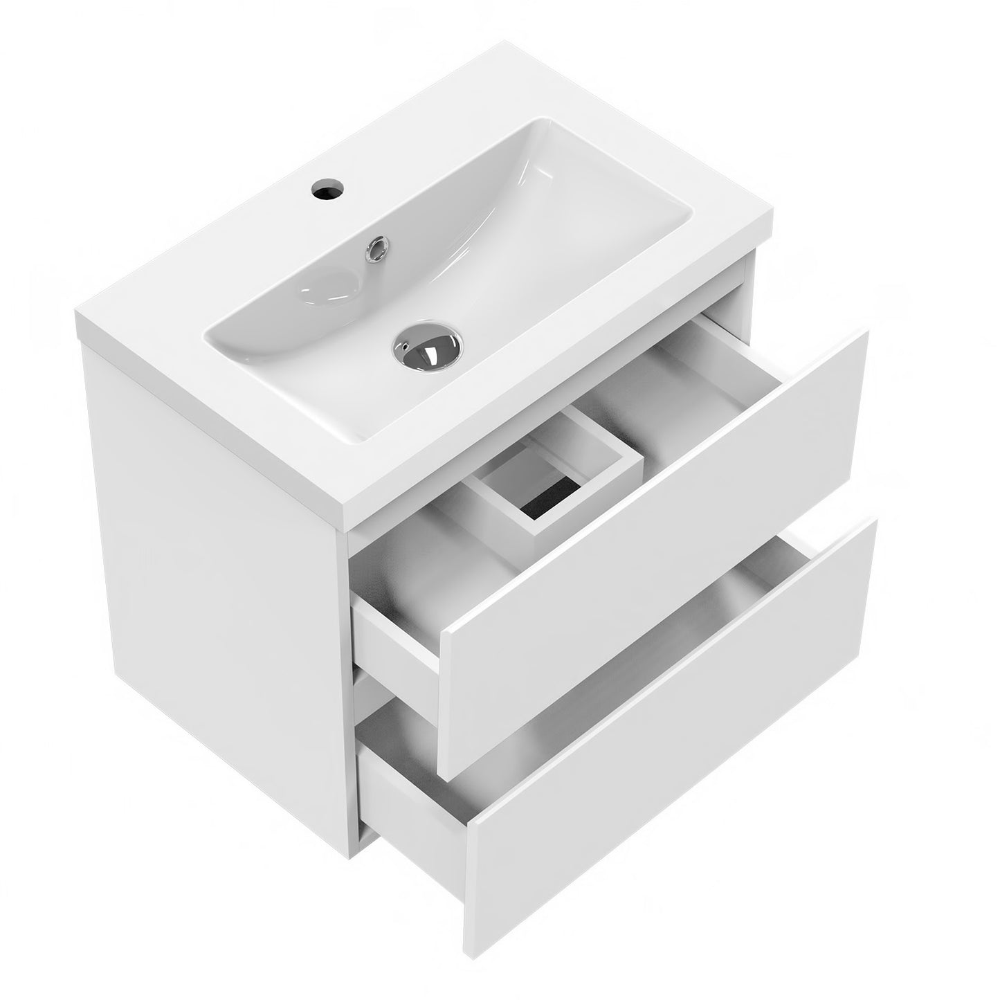 Badezimmermöbel 50cm Mineralguss Waschtisch mit Unterschrank Badmöbel set Badezimmerschränke mit 2 Soft-Close Schubladen Weiß Matt