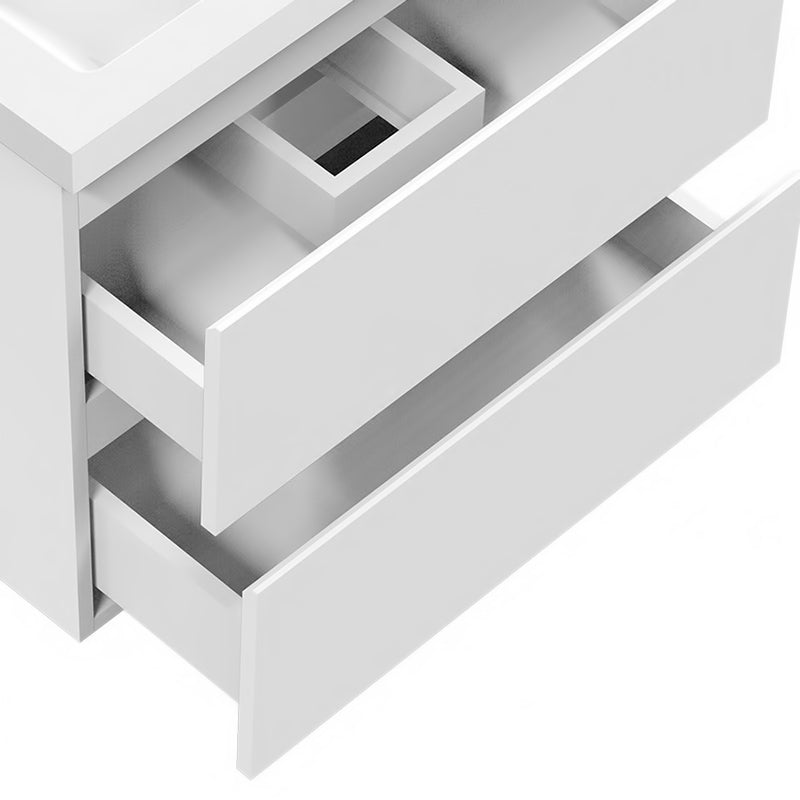 Badezimmermöbel 50cm Mineralguss Waschtisch mit Unterschrank Badmöbel set Badezimmerschränke mit 2 Soft-Close Schubladen Weiß Matt