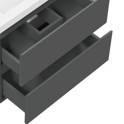 Badezimmermöbel 50cm Mineralguss Waschtisch mit Unterschrank Badmöbel set Badezimmerschränke mit 2 Soft-Close Schubladen Dunkelgrau Matt