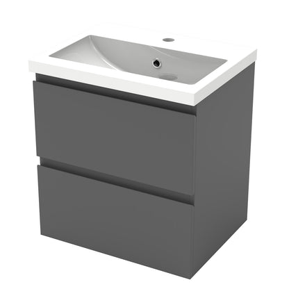 Badezimmermöbel 50cm Mineralguss Waschtisch mit Unterschrank Badmöbel set Badezimmerschränke mit 2 Soft-Close Schubladen Dunkelgrau Matt