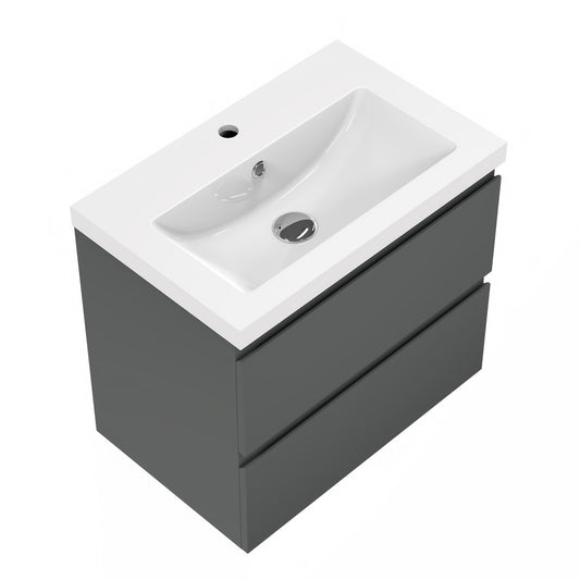Badezimmermöbel 50cm Mineralguss Waschtisch mit Unterschrank Badmöbel set Badezimmerschränke mit 2 Soft-Close Schubladen Dunkelgrau Matt