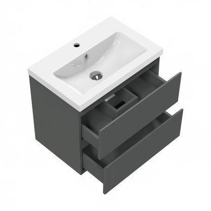 Badezimmermöbel 50cm Mineralguss Waschtisch mit Unterschrank Badmöbel set Badezimmerschränke mit 2 Soft-Close Schubladen Dunkelgrau Matt