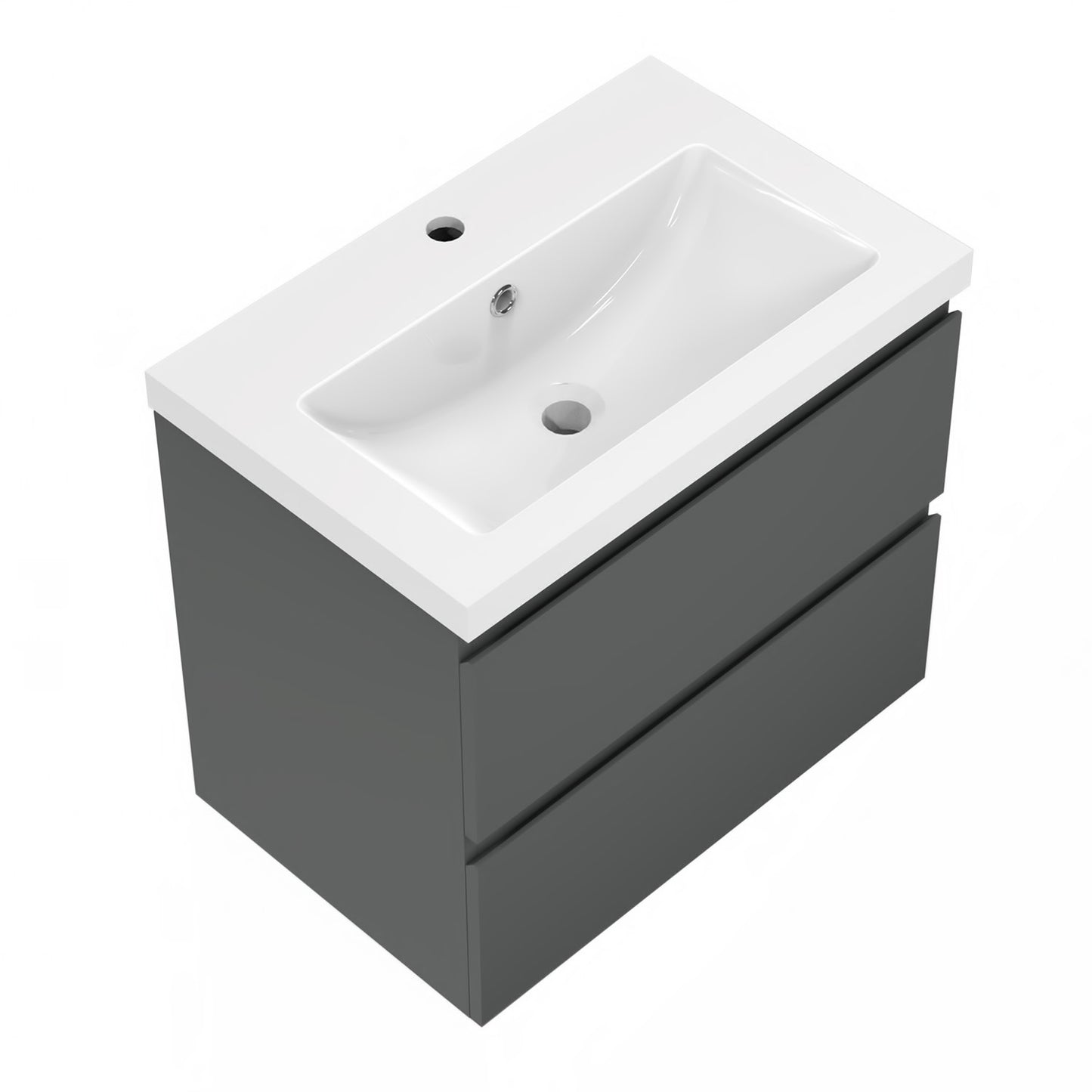 Badezimmermöbel 50cm Mineralguss Waschtisch mit Unterschrank Badmöbel set Badezimmerschränke mit 2 Soft-Close Schubladen Dunkelgrau Matt