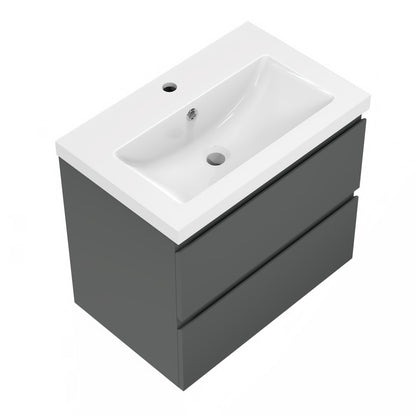 Badezimmermöbel 50cm Mineralguss Waschtisch mit Unterschrank Badmöbel set Badezimmerschränke mit 2 Soft-Close Schubladen Dunkelgrau Matt