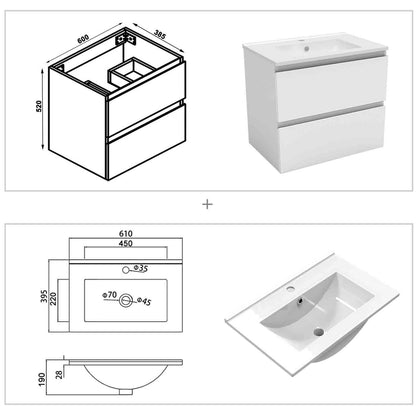 Badmöbel Set 60 cm Weiß Waschbecken mit Unterschrank Soft-Close