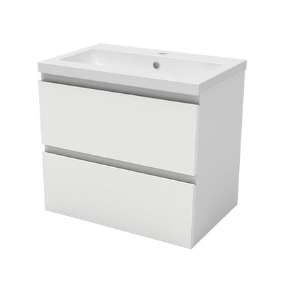 Badezimmermöbel 60cm Mineralguss Waschtisch mit Unterschrank Badmöbel set Badezimmerschränke mit 2 Soft-Close Schubladen Weiß Matt