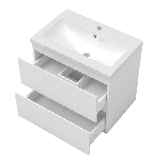 Badezimmermöbel 60cm Mineralguss Waschtisch mit Unterschrank Badmöbel set Badezimmerschränke mit 2 Soft-Close Schubladen Weiß Matt
