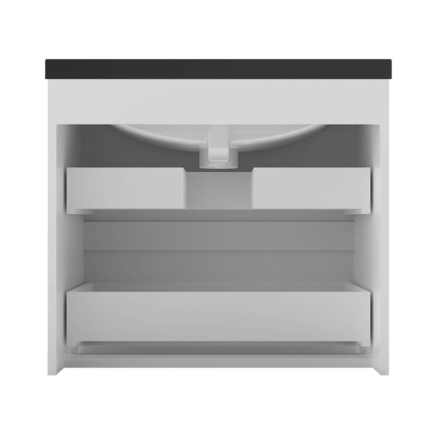 Badezimmermöbel 60cm Schwarz Mineralguss Waschtisch mit Unterschrank Badmöbel set Badezimmerschränke mit 2 Soft-Close Schubladen Weiß Matt