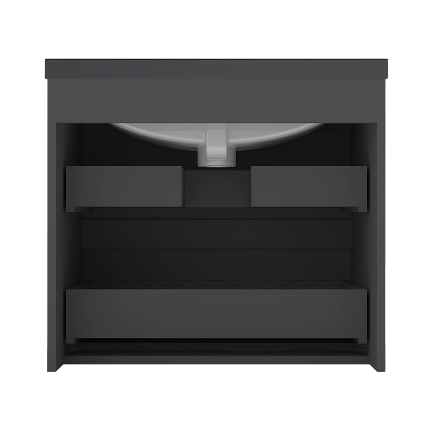 Badezimmermöbel 60cm Schwarz Mineralguss Waschtisch mit Unterschrank Badmöbel set Badezimmerschränke mit 2 Soft-Close Schubladen Dunkelgrau Matt