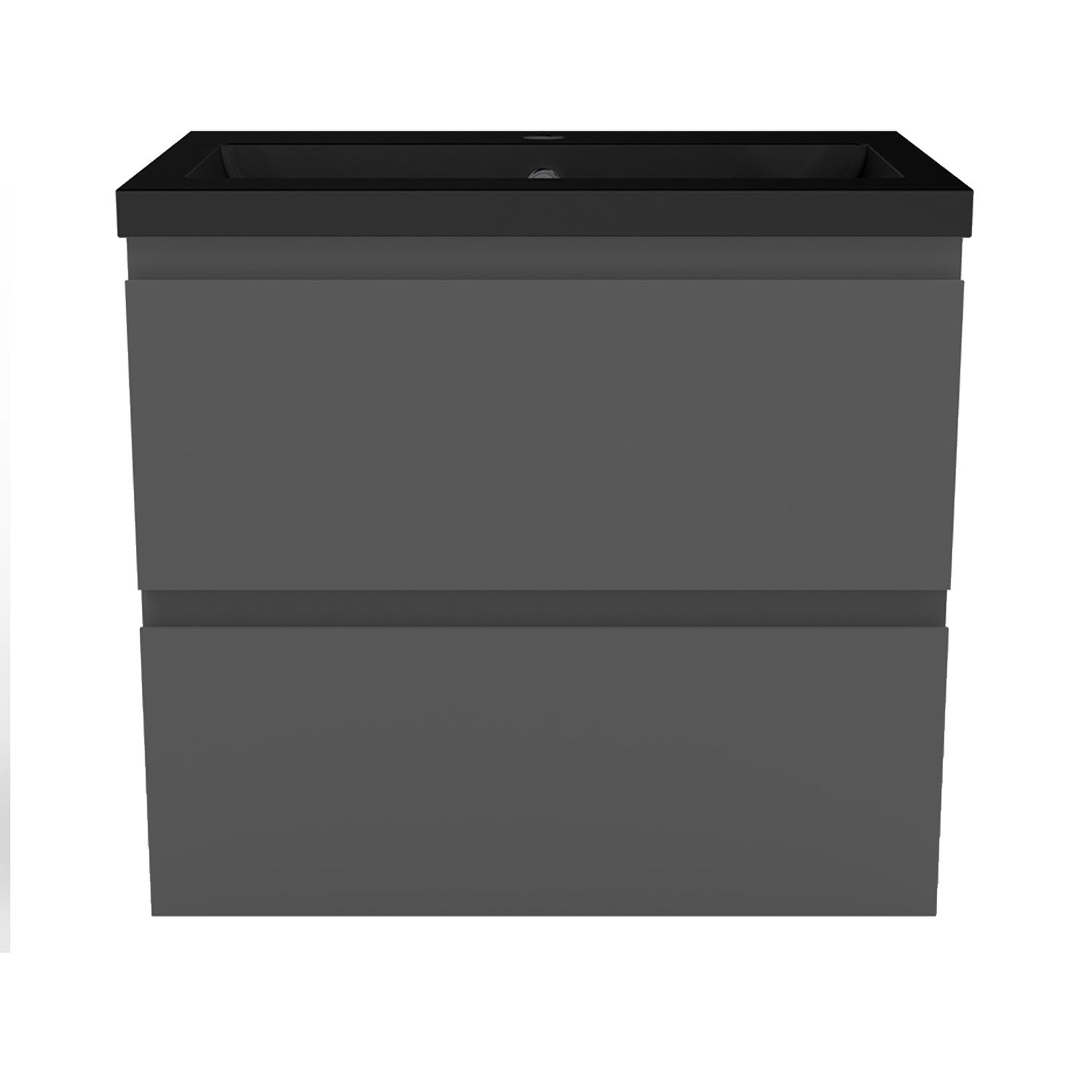 Badezimmermöbel 60cm Schwarz Mineralguss Waschtisch mit Unterschrank Badmöbel set Badezimmerschränke mit 2 Soft-Close Schubladen Dunkelgrau Matt