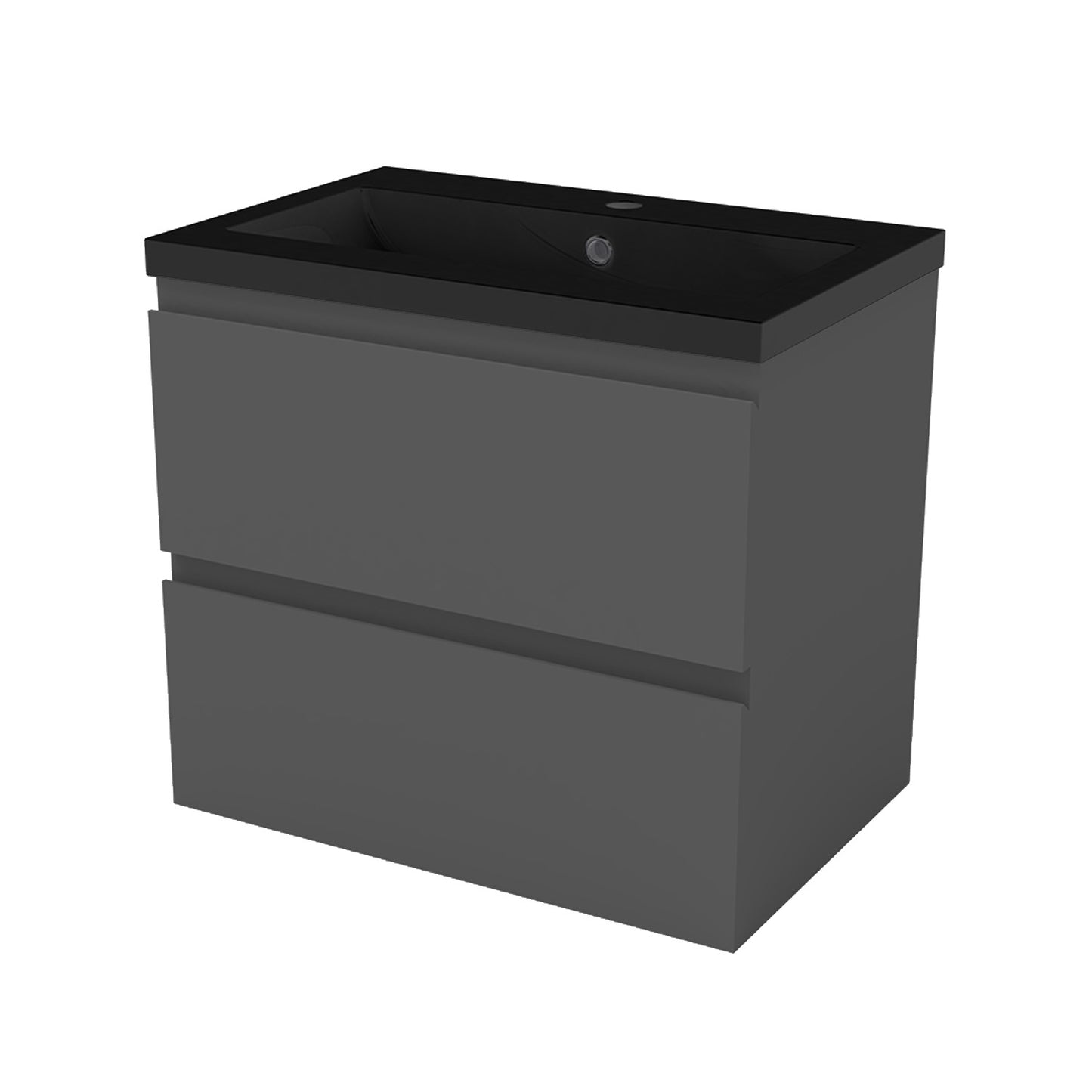 Badezimmermöbel 60cm Schwarz Mineralguss Waschtisch mit Unterschrank Badmöbel set Badezimmerschränke mit 2 Soft-Close Schubladen Dunkelgrau Matt