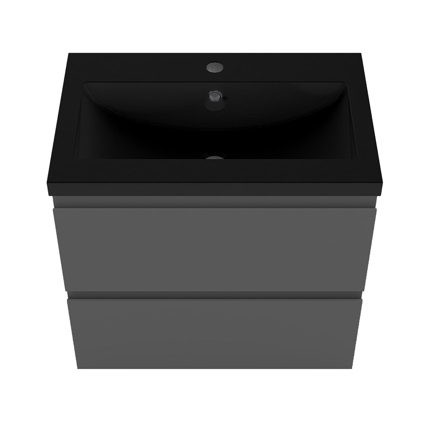Badezimmermöbel 60cm Schwarz Mineralguss Waschtisch mit Unterschrank Badmöbel set Badezimmerschränke mit 2 Soft-Close Schubladen Dunkelgrau Matt
