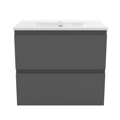 Badezimmermöbel 60cm Dünn Keramik Waschtisch mit Unterschrank Badmöbel set Badezimmerschränke mit 2 Soft-Close Schubladen Dunkelgrau Matt