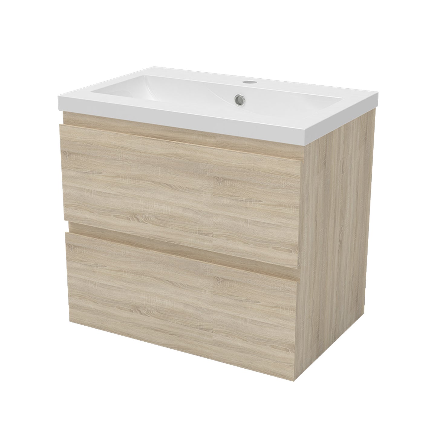 Badezimmermöbel 60cm Mineralguss Waschtisch mit Unterschrank Badmöbel set Badezimmerschränke mit 2 Soft-Close Schubladen Eiche Matt