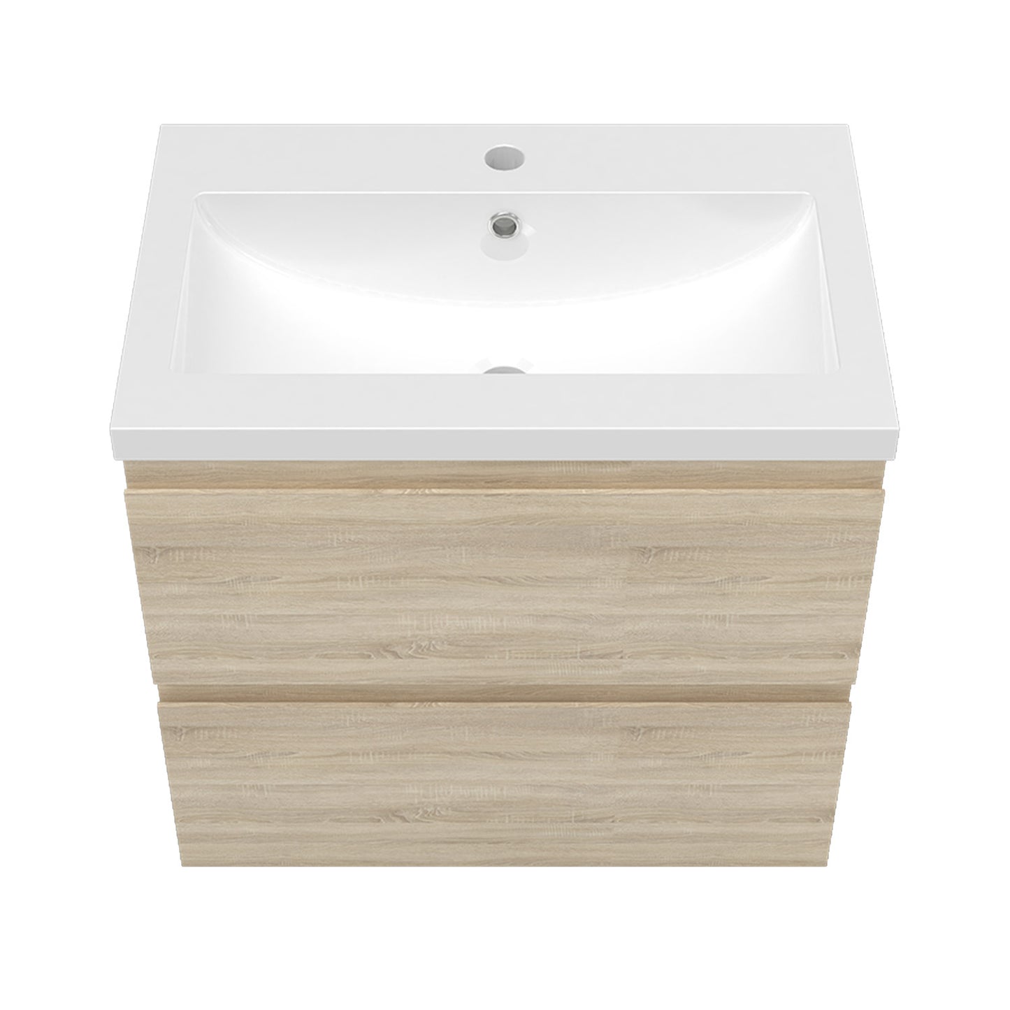 Badezimmermöbel 60cm Mineralguss Waschtisch mit Unterschrank Badmöbel set Badezimmerschränke mit 2 Soft-Close Schubladen Eiche Matt