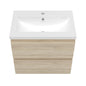 Badezimmermöbel 60cm Mineralguss Waschtisch mit Unterschrank Badmöbel set Badezimmerschränke mit 2 Soft-Close Schubladen Eiche Matt