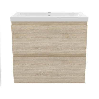 Badezimmermöbel 60cm Mineralguss Waschtisch mit Unterschrank Badmöbel set Badezimmerschränke mit 2 Soft-Close Schubladen Eiche Matt