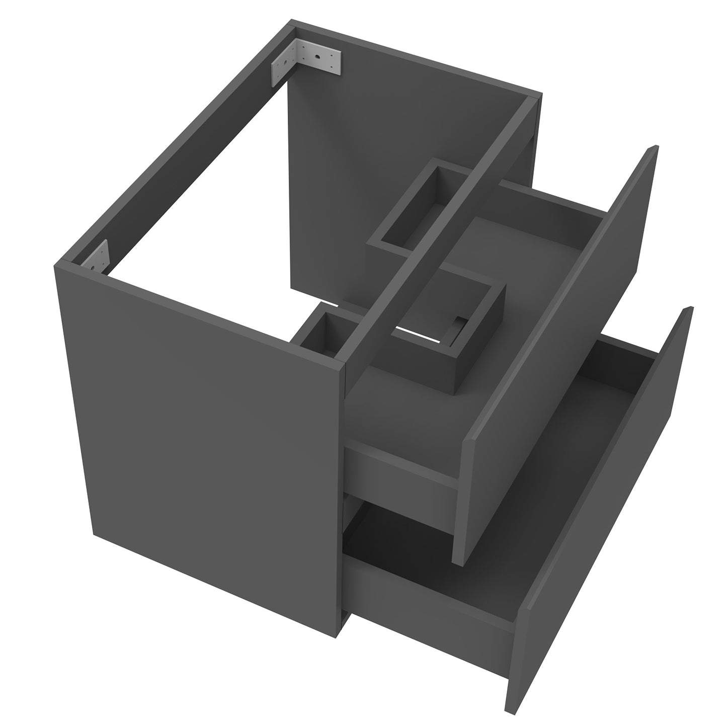 Badezimmermöbel 60cm Schwarz Mineralguss Waschtisch mit Unterschrank Badmöbel set Badezimmerschränke mit 2 Soft-Close Schubladen Dunkelgrau Matt