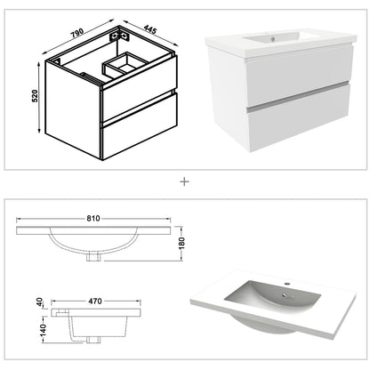 Badezimmermöbel 80cm Mineralguss Waschtisch mit Unterschrank Badmöbel set Badezimmerschränke mit 2 Soft-Close Schubladen Weiß Matt