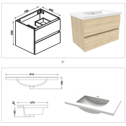 Waschtisch mit Unterschrank 80 cm Badmöbel Set Waschbecken mit Unterschrank Eiche Matt Softclose