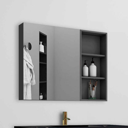 Spiegelschrank 90 cm Badspiegel Badezimmerschrank Sperrholzplatte Gäste WC Dunkelgrau Matt