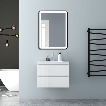 Badezimmermöbel 60cm Mineralguss Waschtisch mit Unterschrank Badmöbel set Badezimmerschränke mit 2 Soft-Close Schubladen Hochglanz Weiß